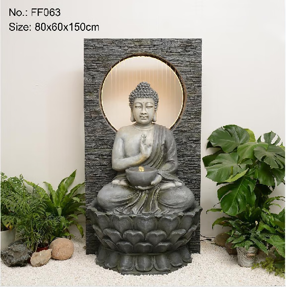 YWZR中式復(fù)古禪意流水?dāng)[件循環(huán)水餐廳酒店會(huì)所足浴店面庭院綠植造景松 FF063佛流水?dāng)[件80*60*150cm