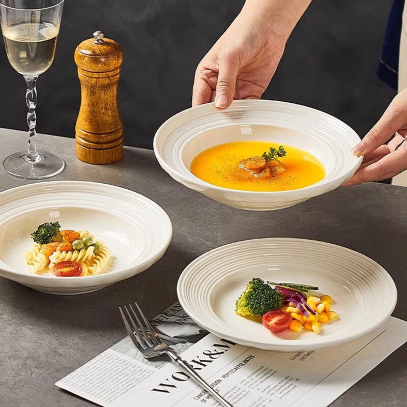 几物森林盘子家用奶油风小清新牛排盘深盘汤盘套装陶瓷菜盘沙拉盘乔迁餐具 黄丝路8英寸深盘2只装