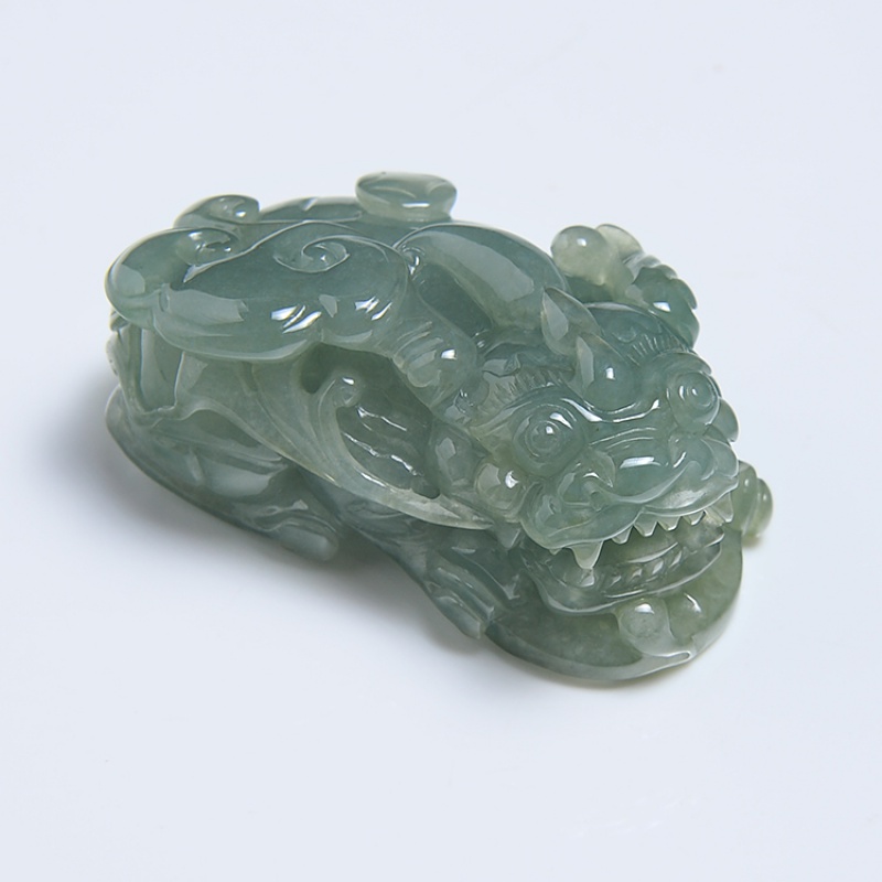 墨韵 缅甸翡翠貔貅吊坠 天然a货蓝绿色玉石貔犰挂件皮丘玉855