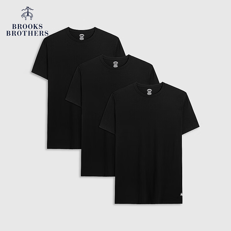 布克兄弟（BrooksBrothers）男士25春夏新款supima棉纯色T恤三件套 0004-黑色 L