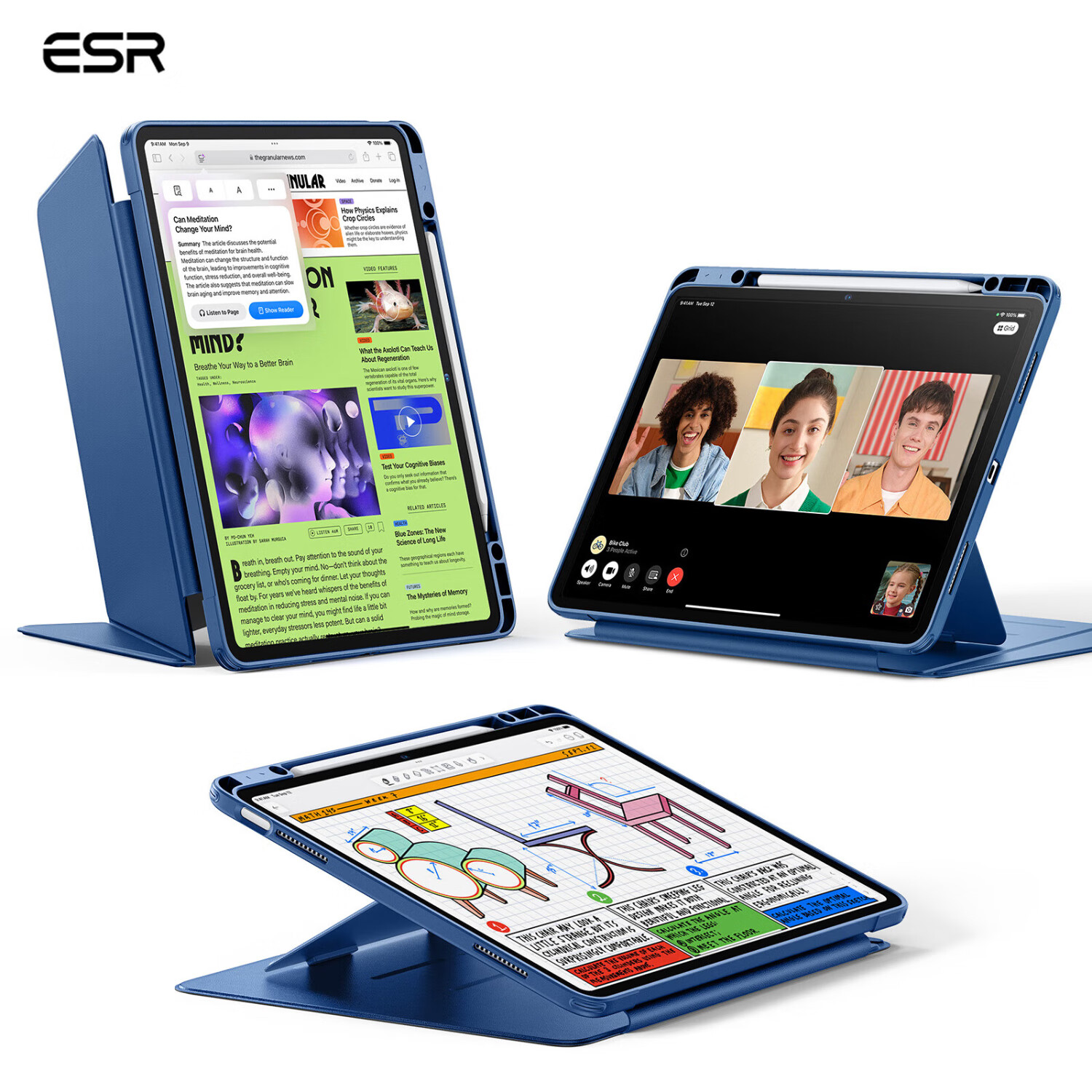 亿色【新款】iPad 2026保护套Air8/7/6/5/4保护壳M5/4/3芯片11/13英寸A16苹果平板带笔槽横竖多角度 【海军蓝】横竖多角度丨带笔槽 iPadAir8/7/6 11英寸【26-24款】