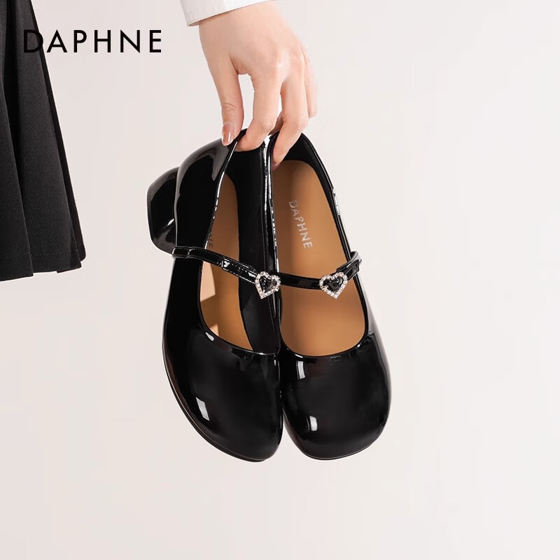 达芙妮玛丽珍鞋女2026新款浅口单鞋配裙子法式小皮鞋女复古气质女鞋ZJ 黑色(爱心扣) 新款3cm跟高 38