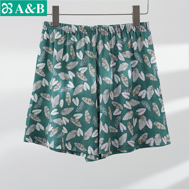 AB中老年夏季薄款纯棉短款印花柔软高腰睡裤家居裤短裤内衣裤子 石榴花 XL