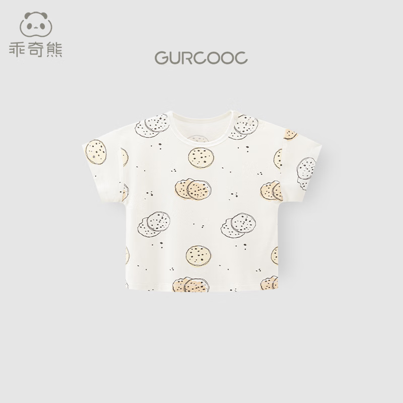 乖奇熊【舒爽棉】婴幼儿短袖T恤夏季薄款男女宝宝透气上衣儿童夏装衣服 浅奶黄/言方行圆 90