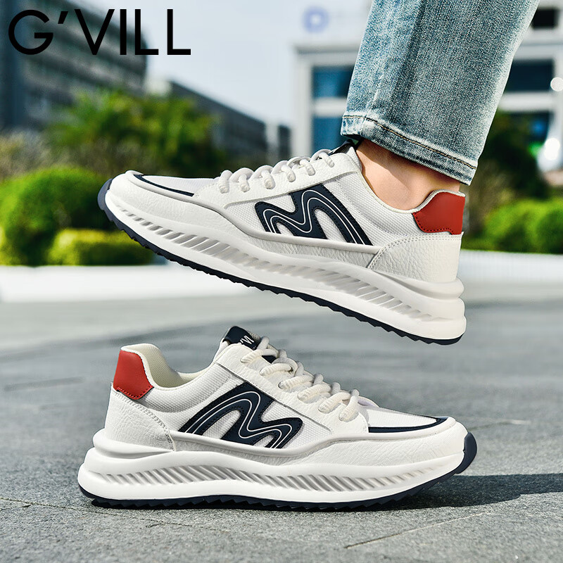 贵之步春秋2026新款男士厚底增高运动鞋阿甘风软底防滑耐磨百搭休闲鞋 白蓝 四季款（G1601） 42