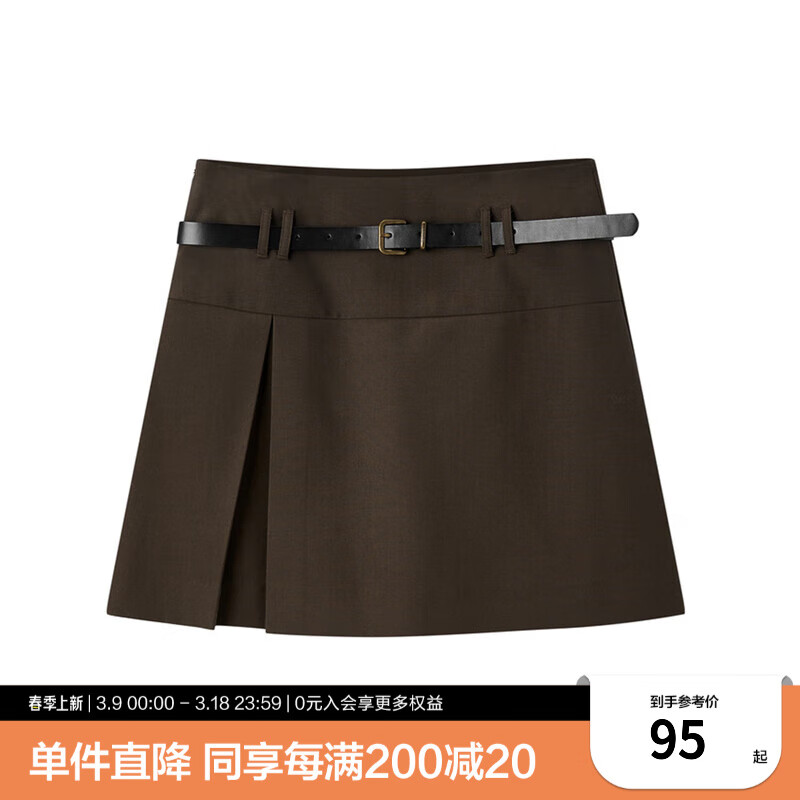 乐町学院半身裙秋冬新款显瘦A字短裙C1GED4201 咖啡色 M