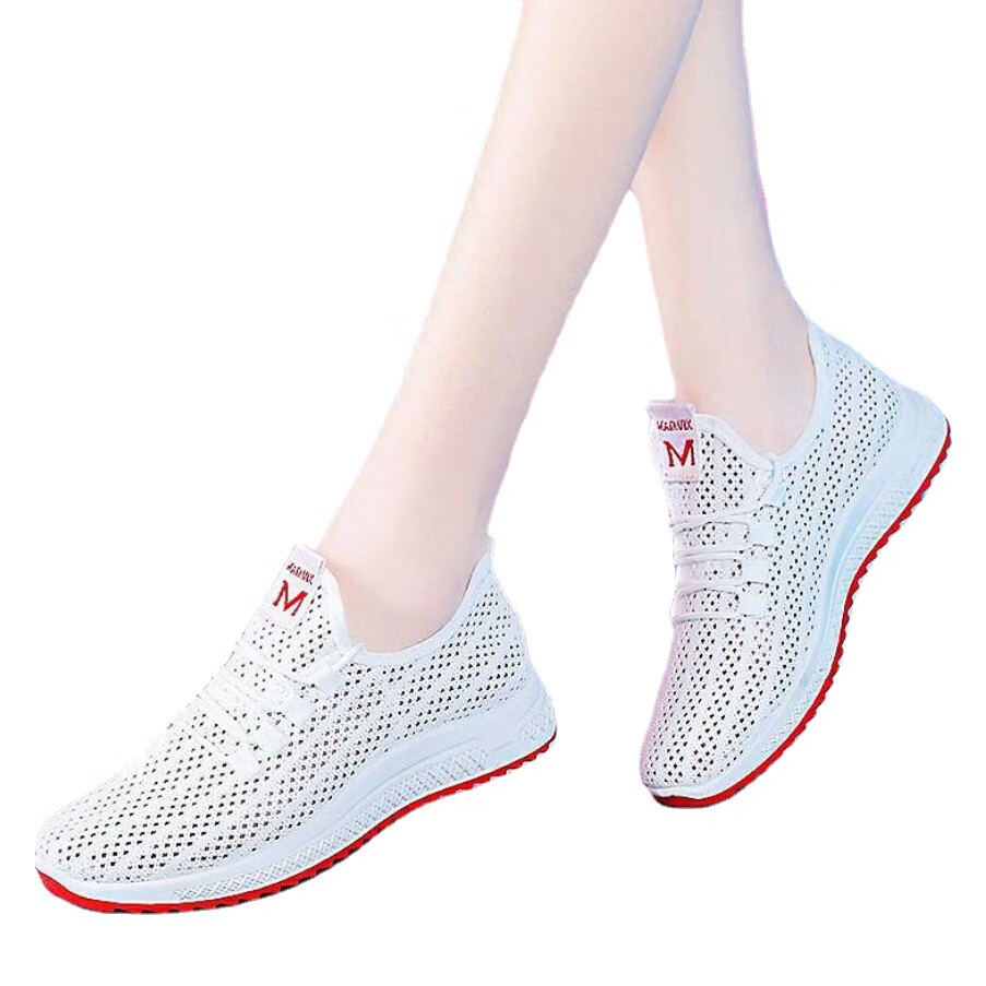 网面运动鞋女鞋春夏秋季透气网鞋休闲鞋轻便软底 小鸭子303黑白色 36