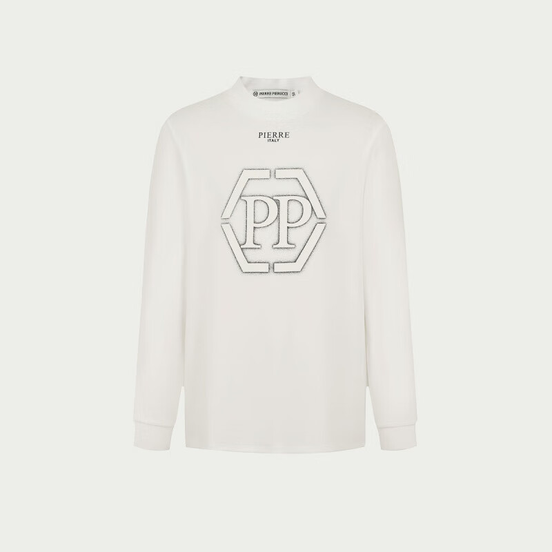 PP PIERRE PIERUCCIPP意大利男装2025秋季长袖T恤简约休闲时尚字母logo套头上 白色 S 48/(170/88A)