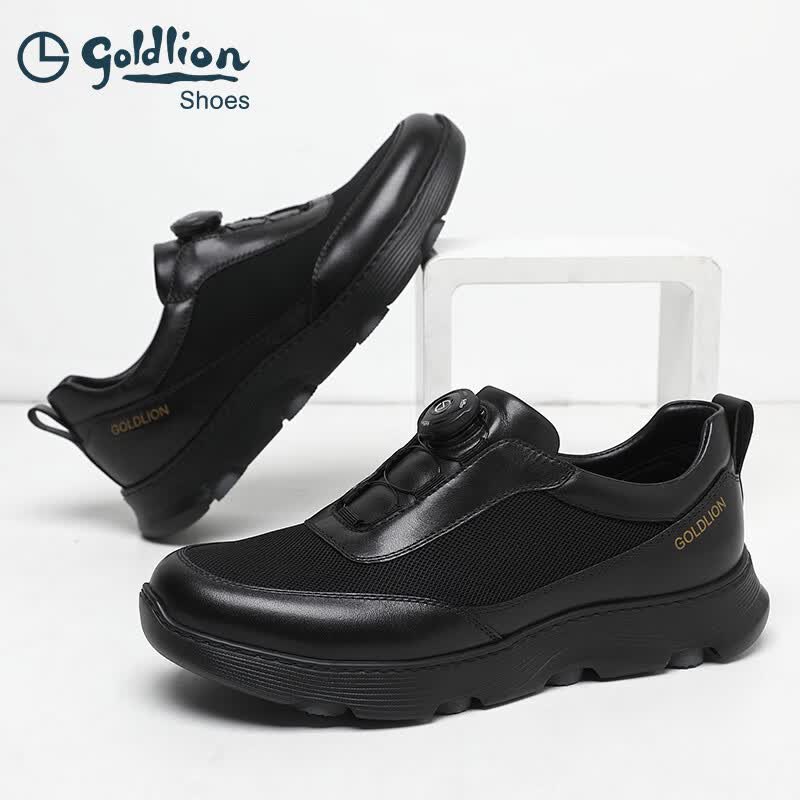 金利来(Goldlion)男鞋夏季新款皮凉鞋男网面鞋透气免系带闪穿休闲鞋缝线软底软面 黑色 单层 25 (250mm) 40码
