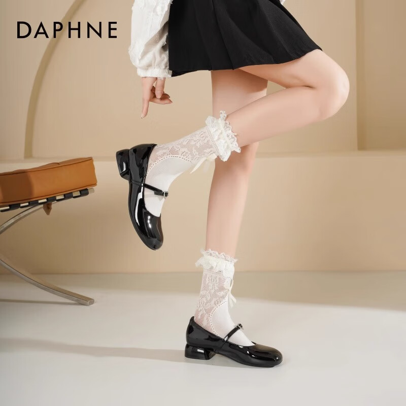 达芙妮玛丽珍鞋女2026新款浅口单鞋配裙子法式小皮鞋女复古气质女鞋ZJ 黑色(爱心扣) 新款3cm跟高 38