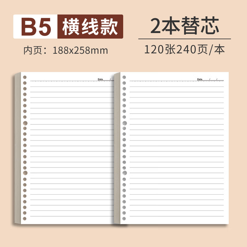 白金麗人 A4活頁本高顏值軟皮面筆記本本子不硌手可拆卸記事本加厚橫線大學生考研日記本開學必備可定制 B5本芯2本-橫線