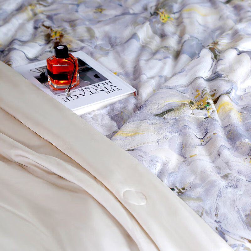 黛富妮兰精天丝空调被抑菌桑蚕丝棉可水洗机洗印花夏凉被凉感被双人被 觅.花榭天丝蚕丝绵夏被 双人被-220*240cm