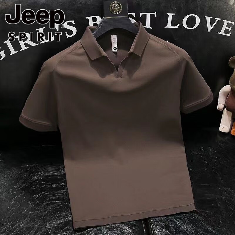 吉普（JEEP）t恤男2025夏季新款男士短袖Polo衫高端翻领纯色修身半袖体恤男装 Polo衫-咖色 M