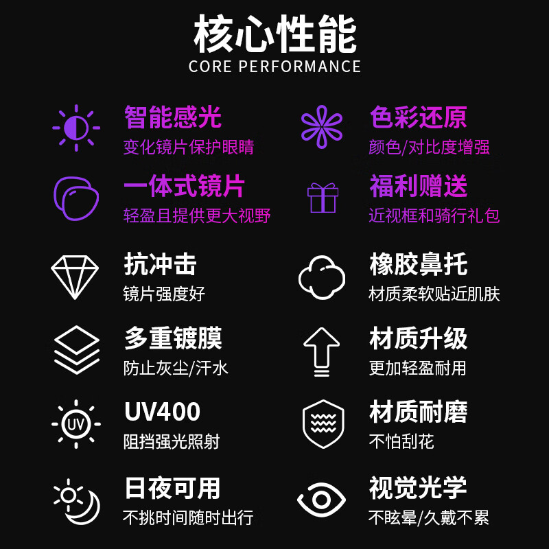 迅霆（XUNTING）100%骑行眼镜日夜可用近视套镜防紫外线公路自行车户外防风护目镜 偏光镜【近视可戴】冷光银