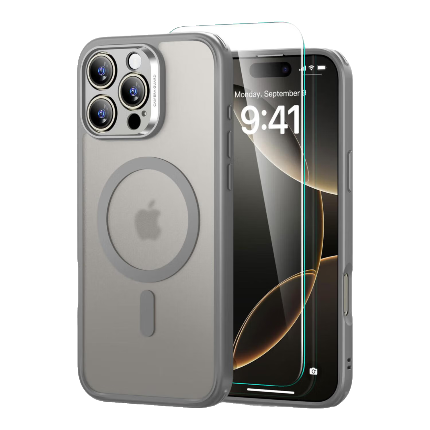 億色【安全無鉛認(rèn)證】適用iphone16promax手機(jī)殼蘋果15promax保護(hù)殼16/15系列Magsafe磁吸充電防摔防刮 【磨砂灰】磁吸殼+鋼化膜 蘋果16ProMax