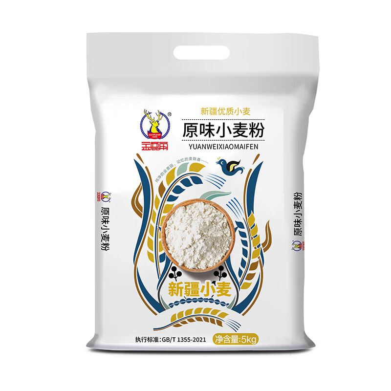 食芳溢面粉金鹿角10斤新疆巴州原味小麥粉新國標麥香中筋通用 原味小麥粉1袋(10斤)