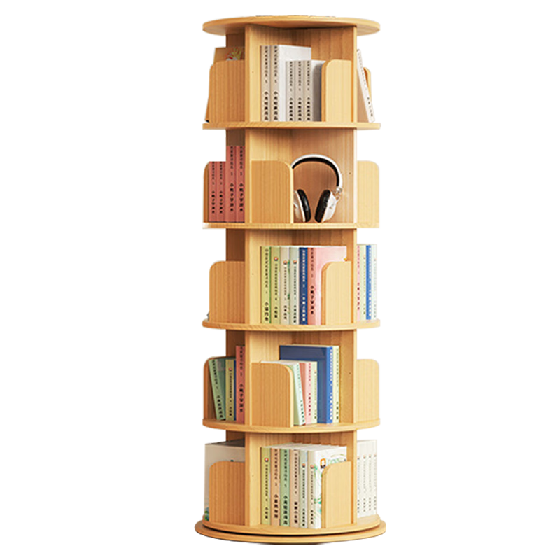 AEY實木旋轉(zhuǎn)書架家用小型書柜落地置物架繪本架360度旋轉(zhuǎn) 原木5層