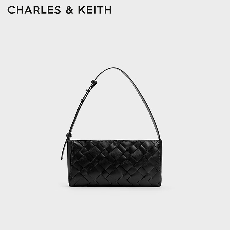 CHARLES&amp;KEITH简约编织单肩小方包腋下包生日礼物CK2-20271571 Noir黑色 M