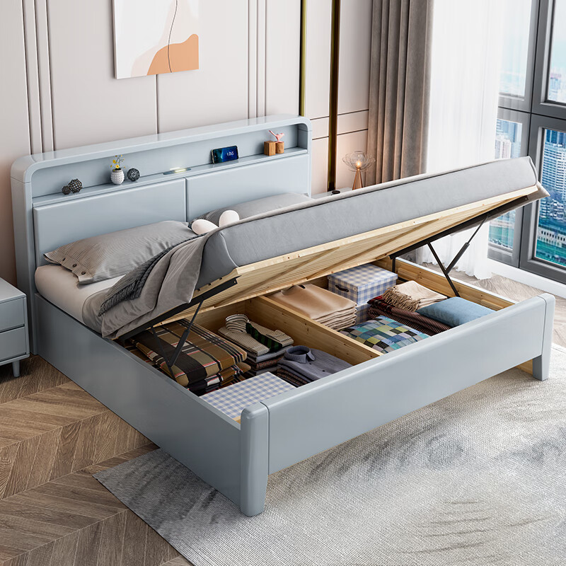 DeRUCCI HOME慕斯实木床1.8米双人床1.5m现代简约小户型1.2儿童床单人储物婚床 单床+20cm乳胶弹簧床垫+2柜 床 1800mm*2000mm箱框结构