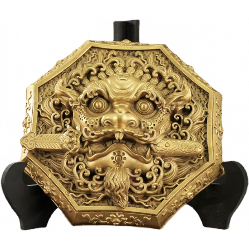 咬劍全黃銅牌八卦鏡大門窗口風(fēng)水獅子虎頭牌吞口獸瑞小獸王掛件 小號(hào)獅咬劍長(zhǎng)10cm【帶掛繩】