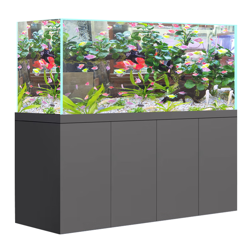 江彩缸內(nèi)無管件底濾魚缸客廳大型卓超白玻璃寧無管道一體拉筋龍魚缸 長120x寬40x缸73x柜85x總高158cm