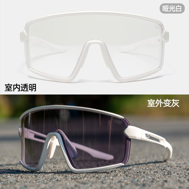 拓步Tibo騎行眼鏡柱面大框防風沙騎行裝備跑步眼鏡戶外運動TC1106 亞光白-青春版-透明變灰