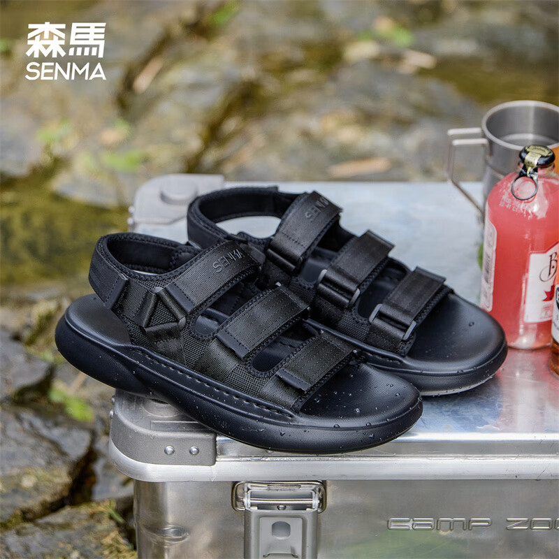 森馬凉鞋男款夏季运动防滑潮鞋男式开车户外厚底青少年沙滩鞋 暗夜黑 41