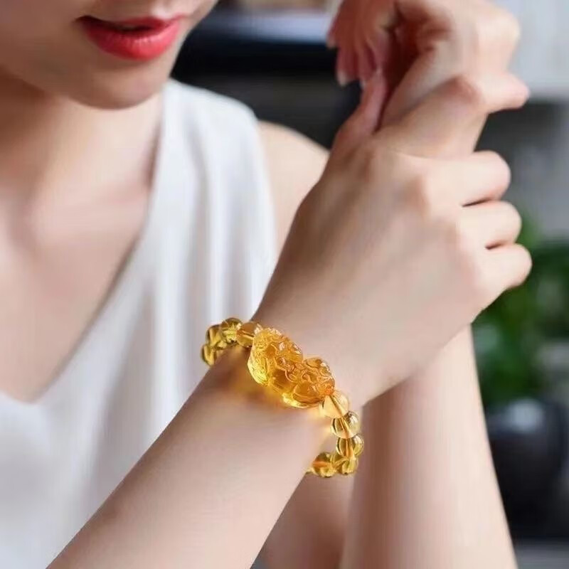 胖东来品质黄水晶手串女巴西手链男女情侣貔貅手串 12MM男款貔貅(爱情事业双丰收)
