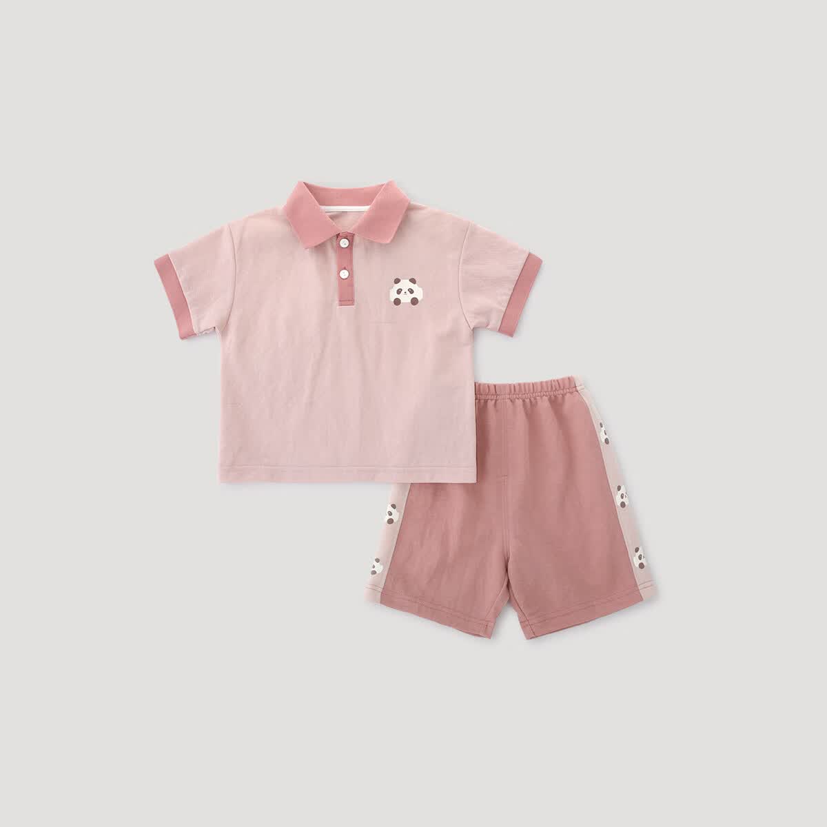 巴厘小猪儿童运动套装夏季2025新款男童polo领休闲衣服薄款短袖女宝宝夏装 藕粉 100