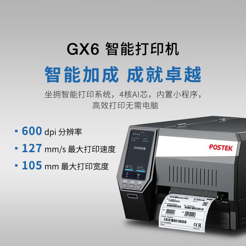 博思得（POSTEK）工业热转印条码打印机 GX3/GX6多维交互智能设备珠宝服装吊牌水洗唛产线办公固定资产标签机 GX6(600dpi) 智能打印机