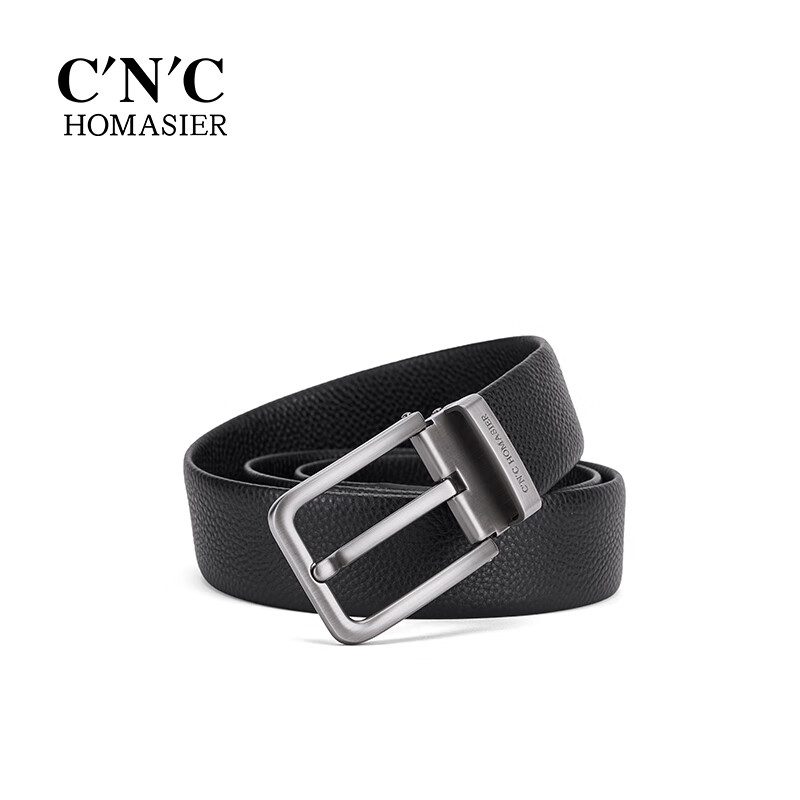 C'N'C·HOMASIER男士皮带时尚牛皮腰带休闲商务针扣真皮品牌轻奢松紧带裤腰带正品 头层牛皮-哑枪【可代写贺卡+高档盒】 110cm