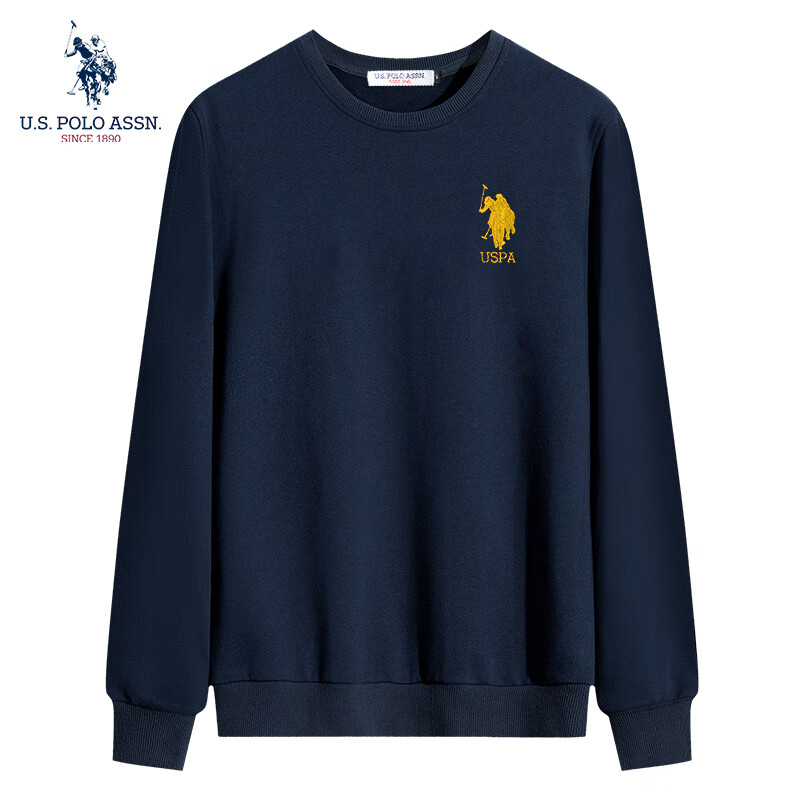 U.S. POLO ASSN.卫衣男春秋季新款圆领运动休闲服外套保罗男士t恤上衣藏青2XL