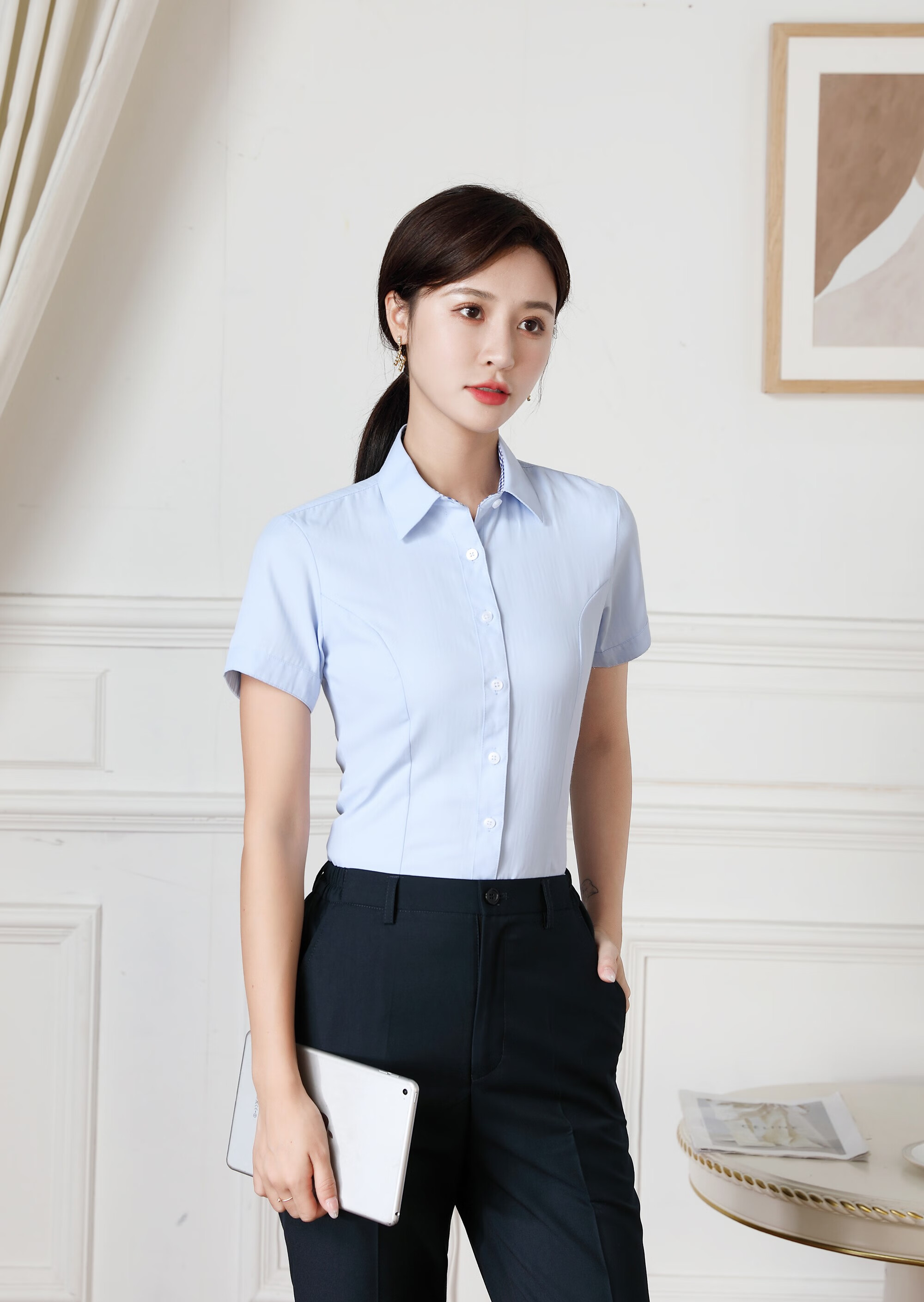 清丝坊浦发银行行服衬衫银行工作马甲短衬衣职业装西西裤套装 短袖