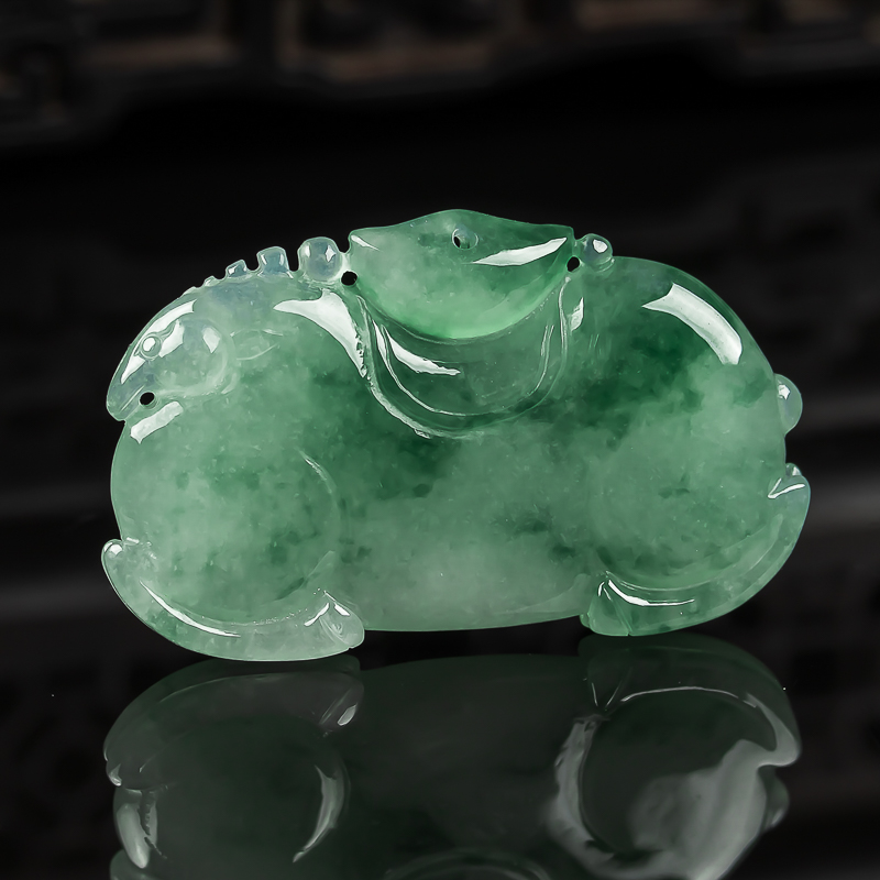 【珠宝严选】唯玉美 天然a货翡翠马上有钱吊坠送家人节日礼物附证书