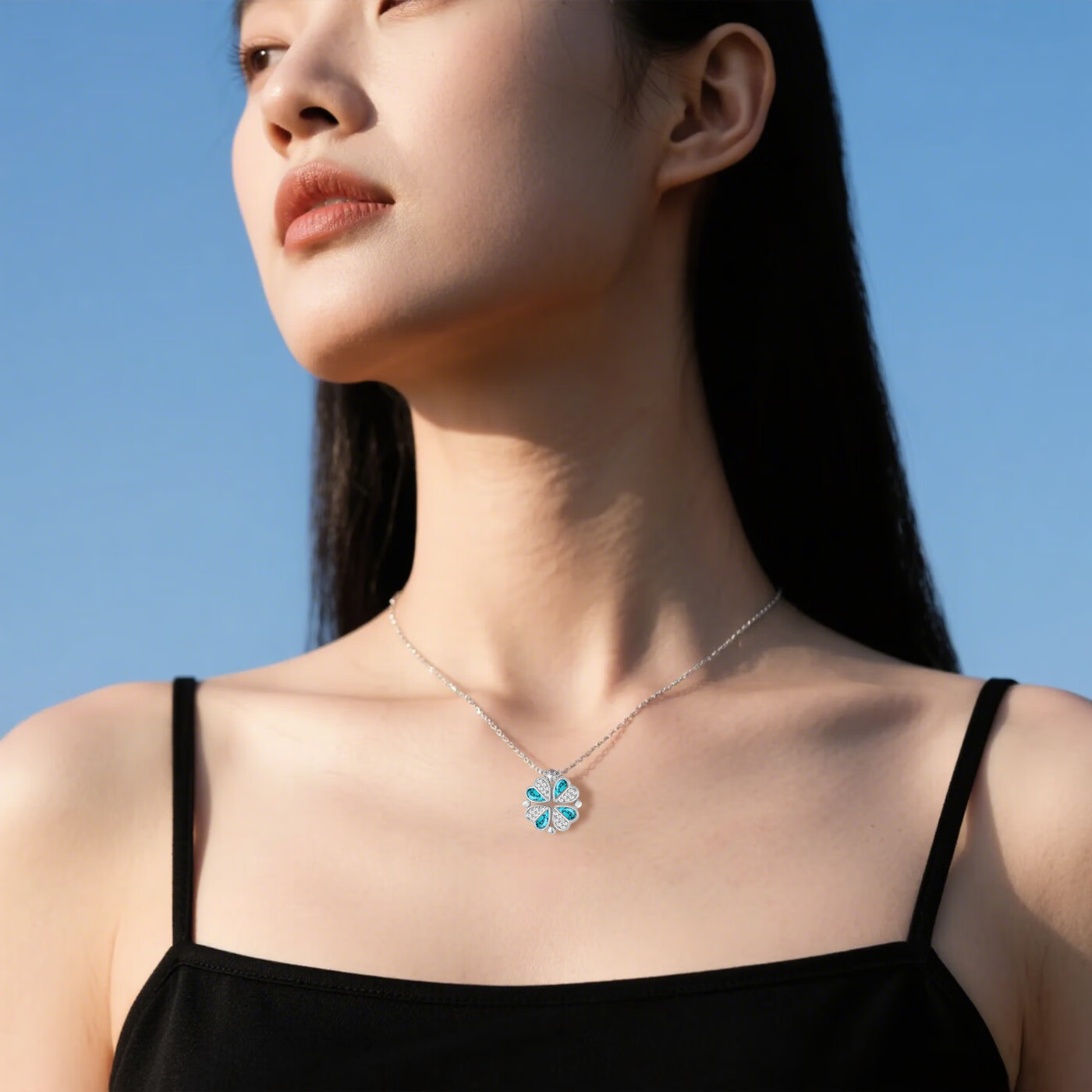 oivsy高端轻奢耳环纯银女气质高级感小众2025新款洋气正品9999四叶草 四叶草项链-绿松石