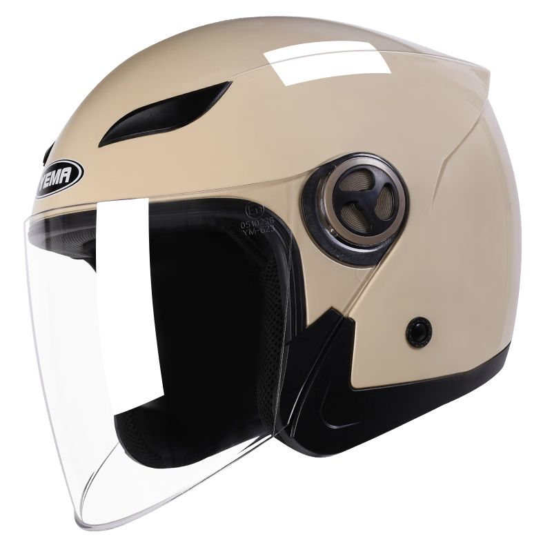 野馬（YEMA）摩托車頭盔男女士電動車3C認(rèn)證大碼半盔冬季保暖防霧電瓶車安全帽 大碼-米白 透明鏡片+防霧貼片