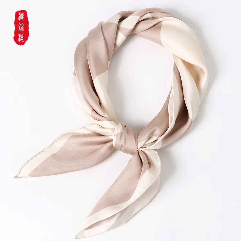 織錦樓桑條紋絲巾女送媽媽生日禮物氣質(zhì)百搭真絲圍巾方巾 知性條紋-香檳