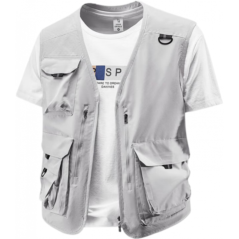 百亿补贴:JEEP SPIRIT男士V领马甲背心夏季薄款休闲多功能钓鱼摄影多口袋工装马夹 灰色 4XL 建议185-200斤左右161.1元