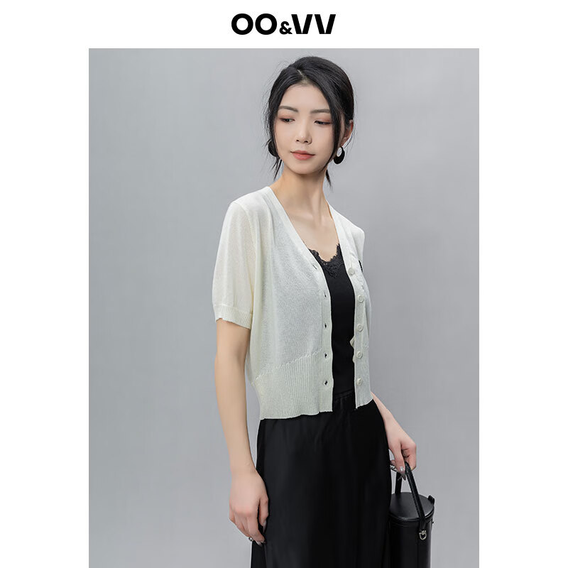 OO&VV爱心刺绣天丝短袖衬衫女2025夏季新款宽松休闲百搭针织上衣 香草米 L