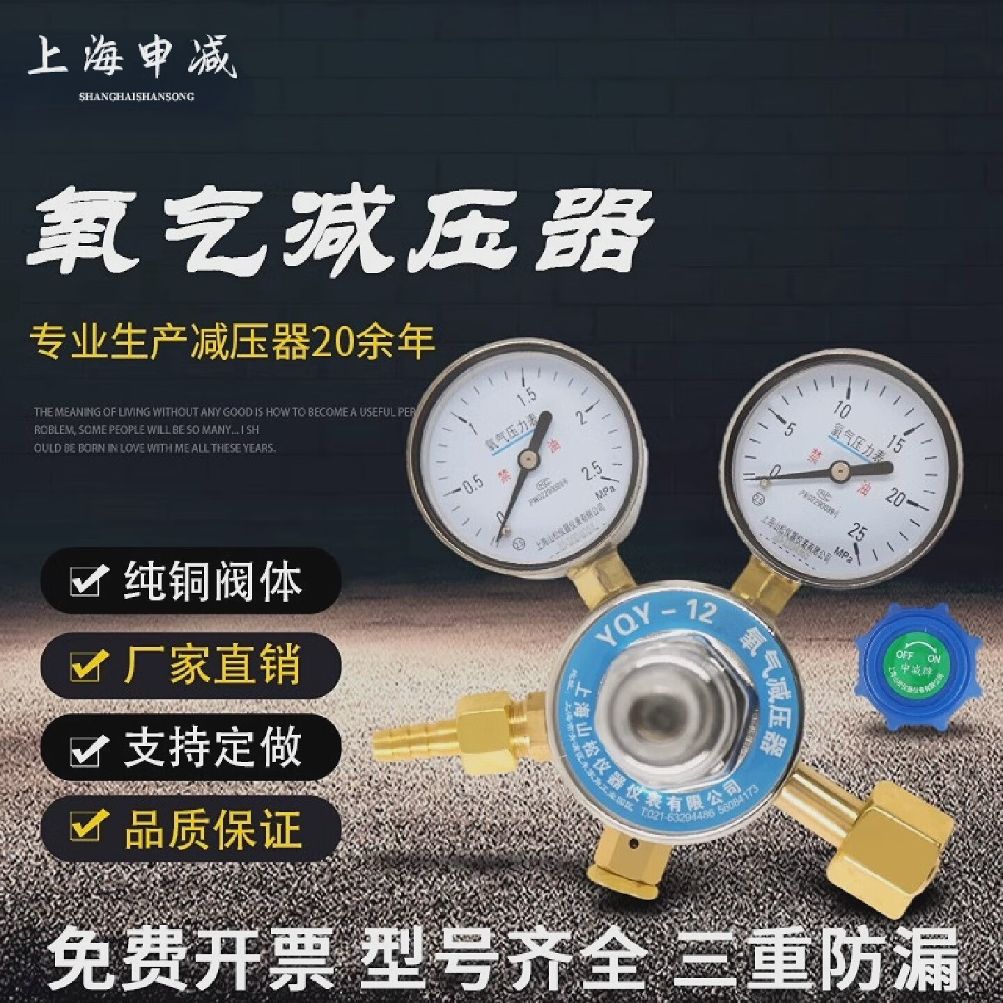yqy12氧气减压器调压器压力表调压阀气体钢瓶 氧气减压器yqy