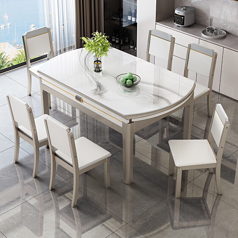 梵森荣2026新款餐桌家用流晶石岩板餐桌椅现代简约感大小户型可变圆桌 钥匙扣随机发货