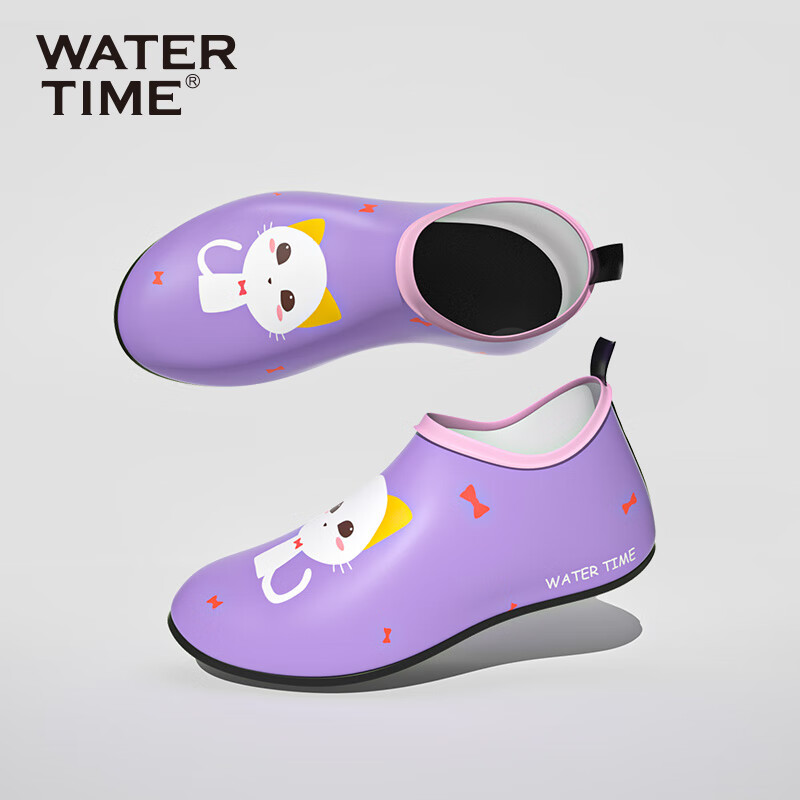 WATERTIME沙灘鞋襪男女童趕海潛水防滑涉水溯溪游泳防割鞋七夕 紫色小貓 S_適合24-25碼