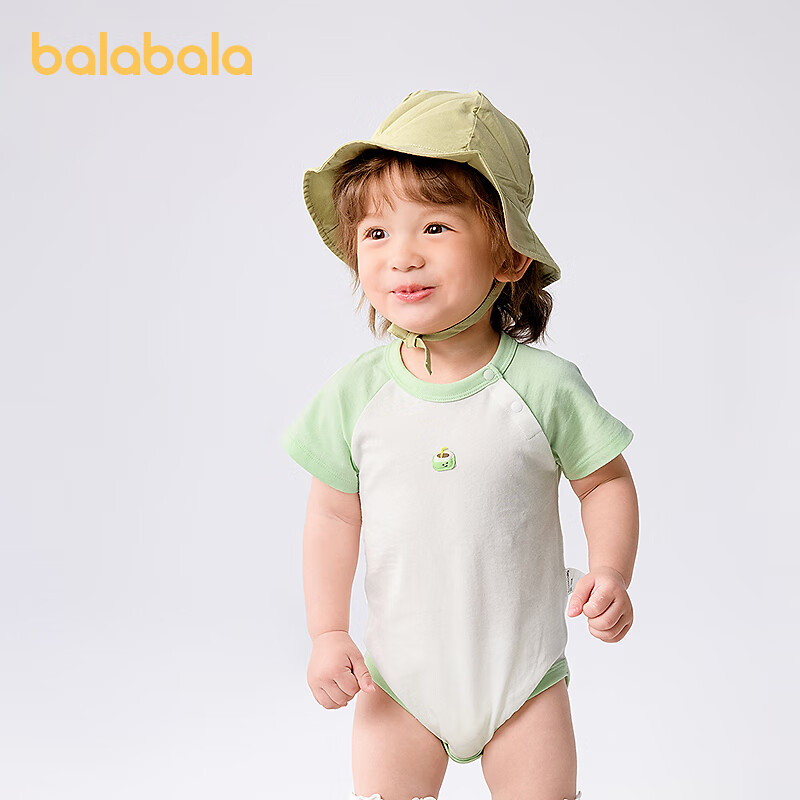 巴拉巴拉新生儿衣服宝宝包屁衣三角衣2025新款两件装全棉夏装舒适 绿色调202同色不同款2件装 90cm