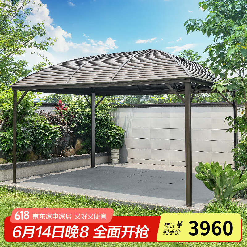 莫 家戶外遮陽棚庭院硬頂帳篷陽光棚花園歐式?jīng)鐾ば蓍e棚廣告篷雨棚 3X4涼亭
