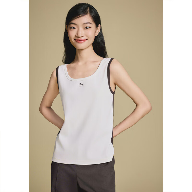 PSALTER诗篇2025年夏季简约百搭刺绣显瘦撞色宽U型领针织背心女 米白 S 36