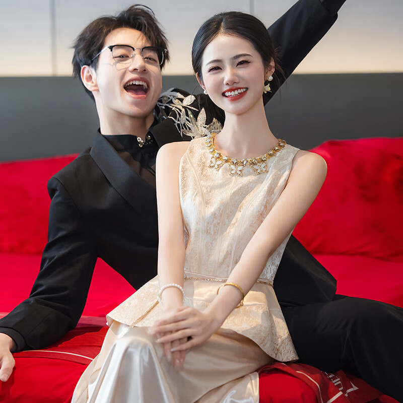 枝己新中式新娘旗袍2025新款敬酒服小個子可穿訂婚結(jié)婚回門禮服 HF052(僅女裝) M