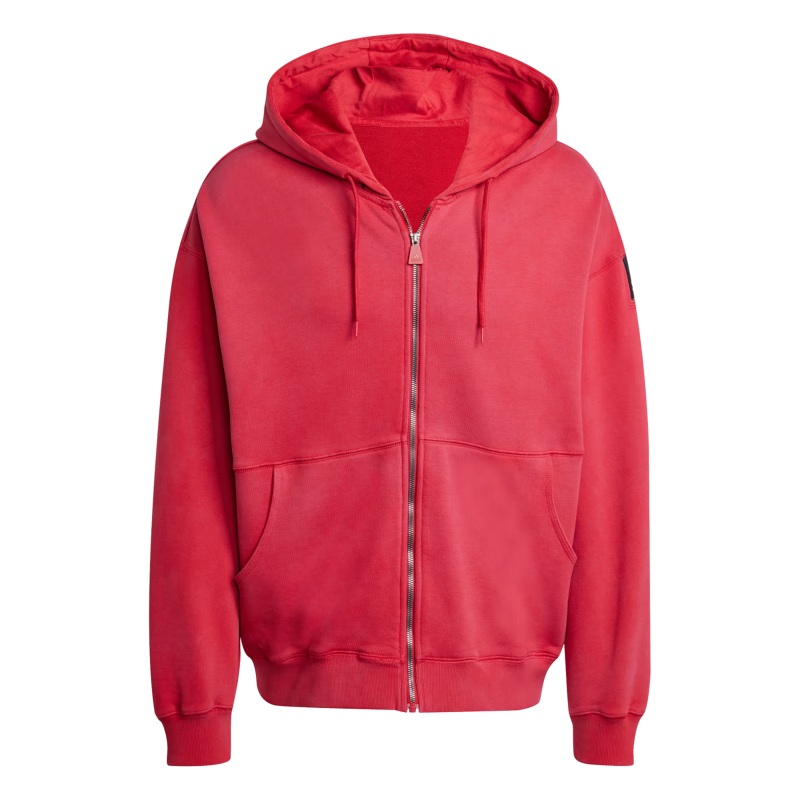 adidas水洗系列复古宽松连帽夹克外套男装冬季阿迪达斯三叶草 红色   M  