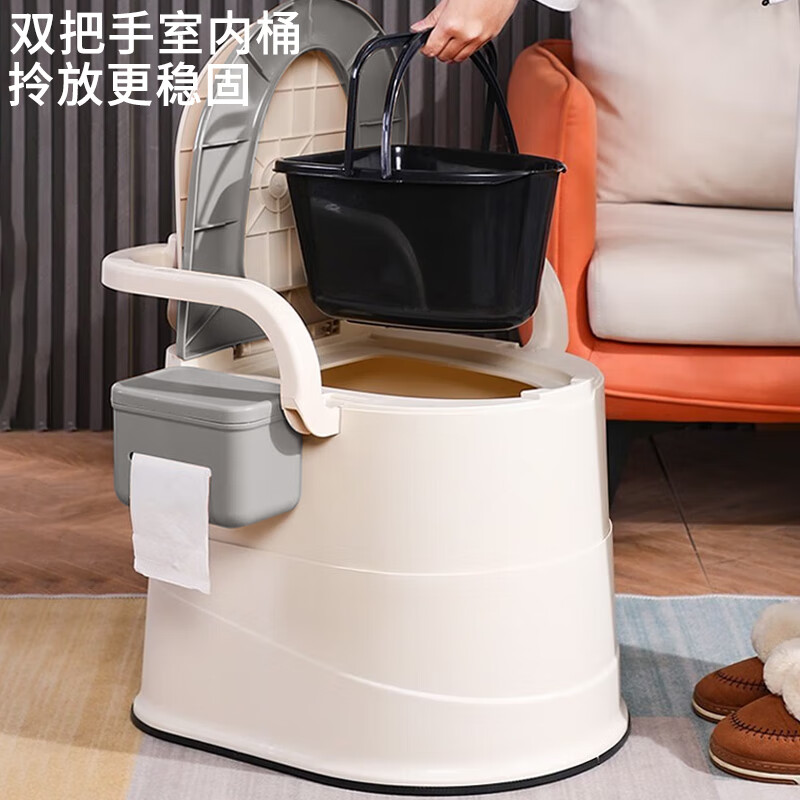 铂呐苓移动马桶坐便器老人用孕妇便携尿桶起夜坐便椅家用室内马桶临时厕 移动马桶【室内款-灰色】