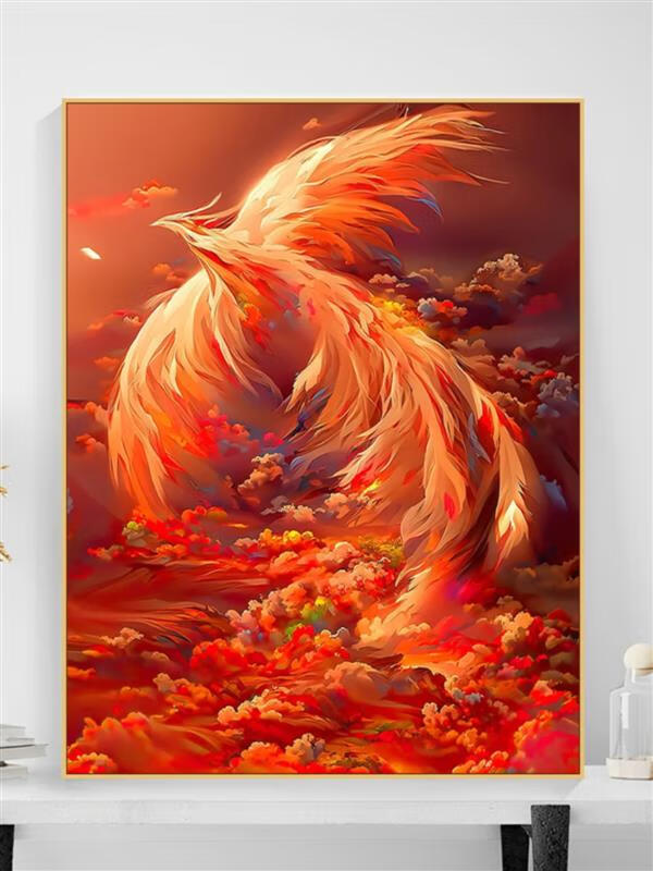 澳颜莱数字油画中国风凤凰 火凤凰数字油画diy 神兽朱雀手工填色油彩