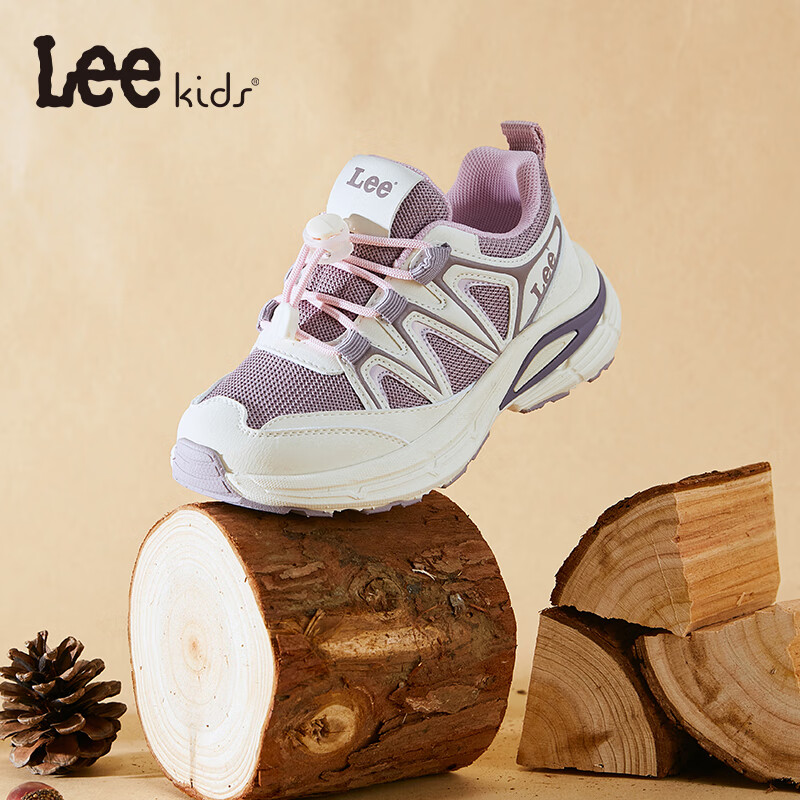 LEE KIDS童鞋2025秋季新款儿童运动鞋男大童透气网面老爹鞋防滑跑步鞋女童 米紫 32 【建议脚长195-200mm】
